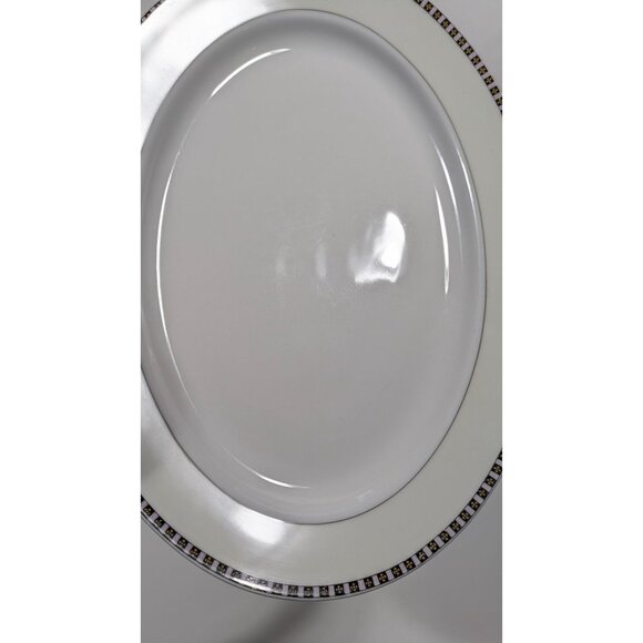 Noritake Lafayette Oval Platter White Beige Black Trim Japan - Picture 10 of 16